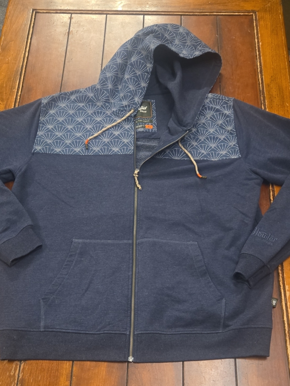 Howler Brothers Navy Zip-Up Hoodie with Patterned Yoke